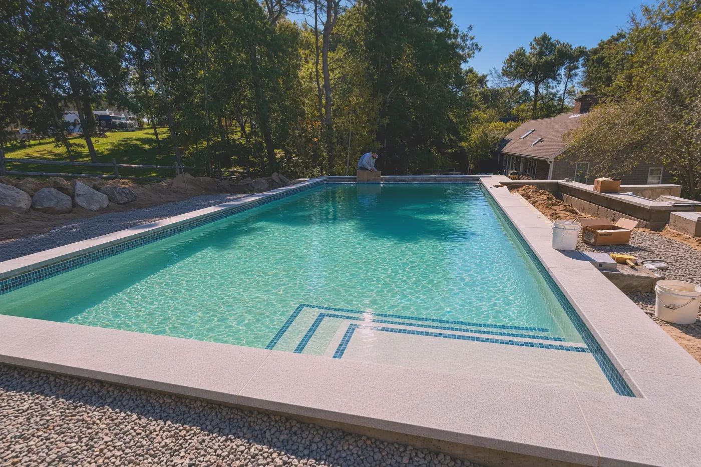 Finished pool with granite coping and tile waterline
