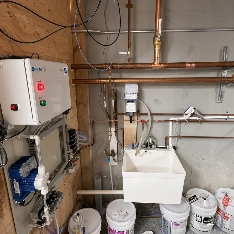 Water treatment and booster system with copper distribution, installed by Tatra