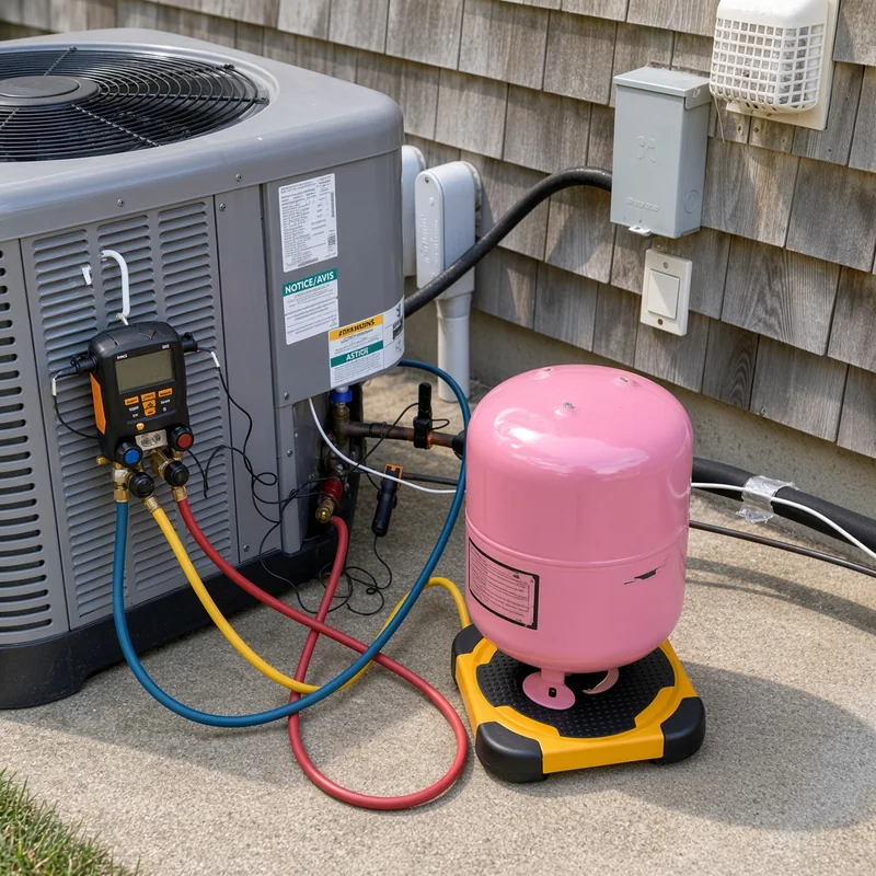 Tatra technician charging a residential condenser