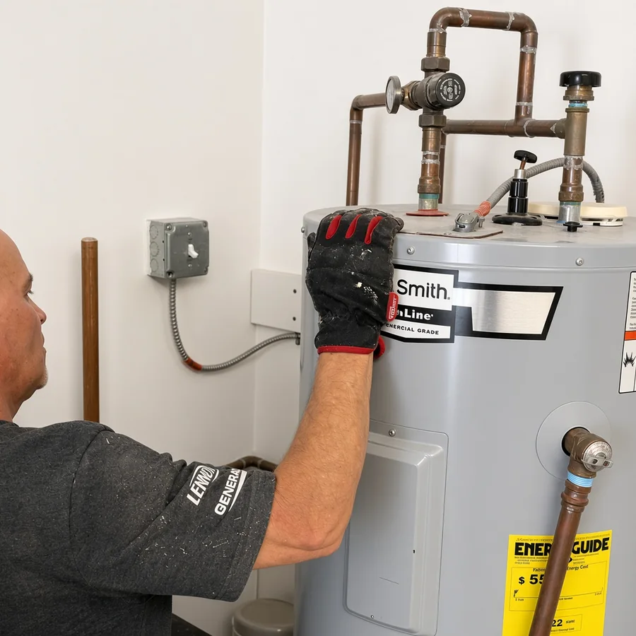 Tatra plumber servicing a commercial-grade water heater